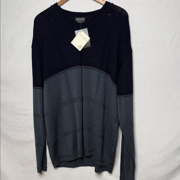 NWT Cortina made in Italy 30% merino wool two tone men’s sweater sz XL